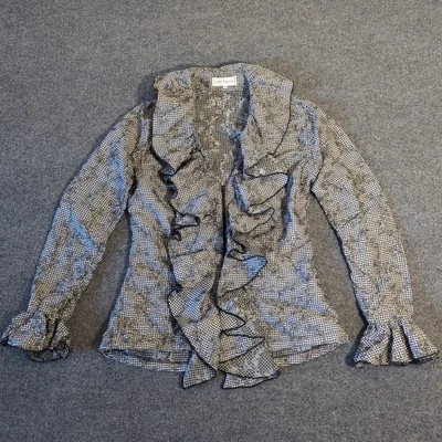 Chaqueta Anne Fontaine Pata de Gallo Negra Blanca Ruche Volantes Cremallera Talla 2 Pequeña Foto 1 de 4