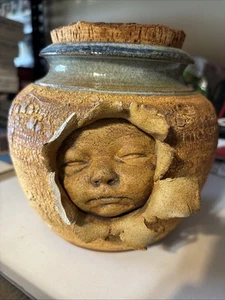 RARE Randal Holland Earth Baby Urn Studio Pottery Jar Alabama Hand Thrown Signed - Foto 1 di 13