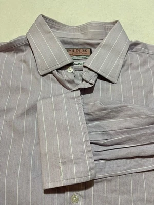 Camisa Thomas Rosa Para Hombre 17-1/2 Rayas Puño Francés Superfino Vestido Dos Pliegues Foto 1 de 4