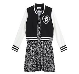 Knit Works Girls Black & White Floral Midi Dress & Varsity Jacket Set XS - Picture 1 of 15