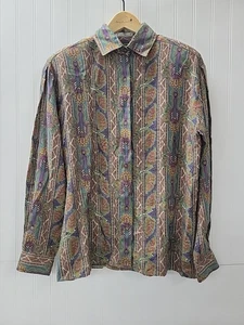Vintage Foxcroft Damenoberteil mehrfarbig Viskose Paisley Knopfleiste 8 - Bild 1 von 16