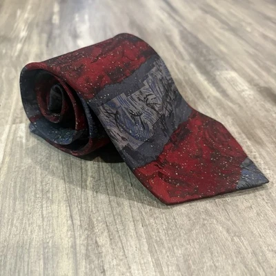 J. Ferrar Made In Italy 100% Silk Red And Gray Abstract Necktie Holiday - Image 1 of 4