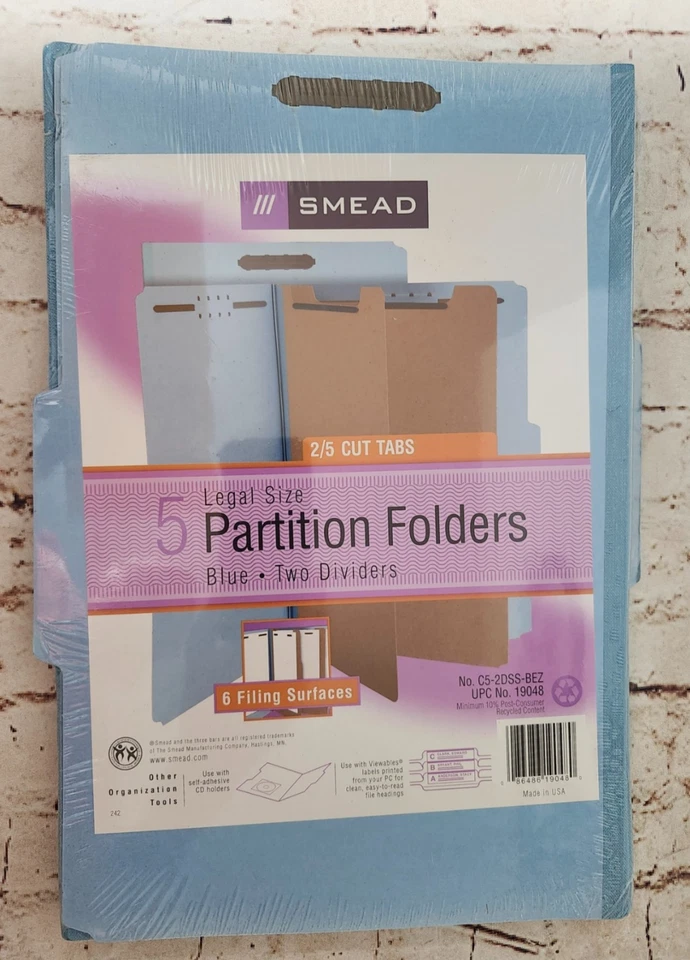 Carpetas de partición de tamaño legal Smead, con 2 divisores, paquete de 5, nuevas, C5-2DSS-BEZ Foto 1 de 1