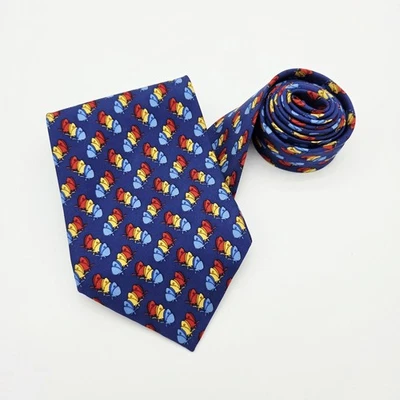 Vtg Burberrys Neck Tie Mens Blue Yellow Red Butterfly Print Silk Made in England - Image 1 of 4