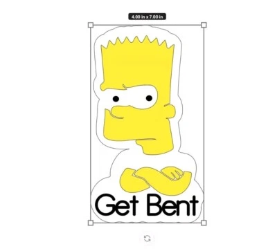 Bart The Simpsons parody Custom Vinyl sticker decal, "Get Bent!" 4x7 Inches!  - Image 1 of 4