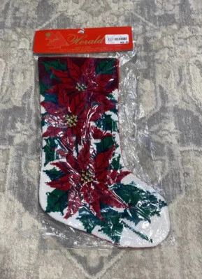 Винтажные рождественские чулки из красной ткани пуансеттия New Herald - Изображение 1 из 4