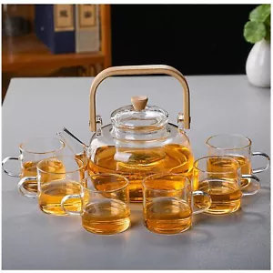 Glass Teapot with Infuser Clear Glass Tea Kettle with 6 Teacups 900 ml Tea Po... - Picture 1 of 5