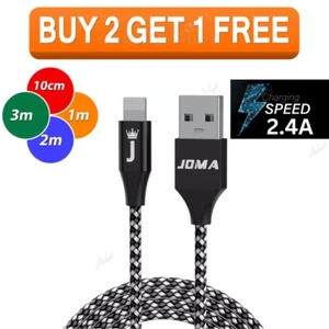 Heavy Duty Braided Long USB Fast Charger Cable Lead For iPhone 14 13 12 11 X 7 8 - Picture 1 of 4