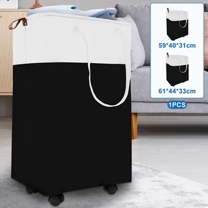 Large Laundry Basket with Wheels Collapsible Clothes Laundry Hamper wi/Handles☊☸ - Picture 1 of 22