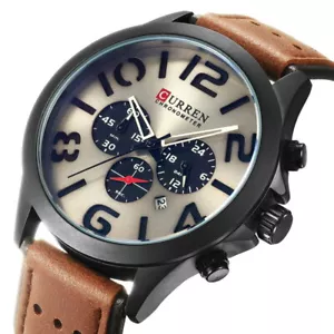 Business Watches Date Leather Band Mens Time Quartz Big Dial Elegant Day Fashion - Picture 1 of 12