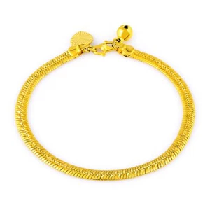 24k Gold Plated 4MM Snake Chain Bracelet Heart Pendant Women's Fashion Jewelry - Picture 1 of 5