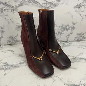 Tory Burch Women 8.5 Equestrian Link Boots Chocolate Brown Suede Heel Square Toe - Picture 1 of 8