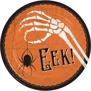 Wicked Webs EEK Skeleton Bones Spider Dessert Cake 7" Plates 48 Total - Picture 1 of 3