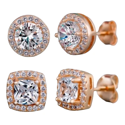 2 pares de aretes enchapados en oro rosa con circonitas cúbicas para hombre, mujer hip hop Foto 1 de 3