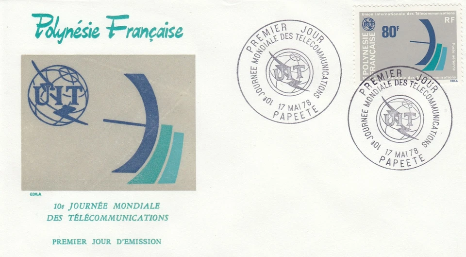 French Polynesia Scott C160 FDC - 10th World Telecommunications Day - Image 1 of 1