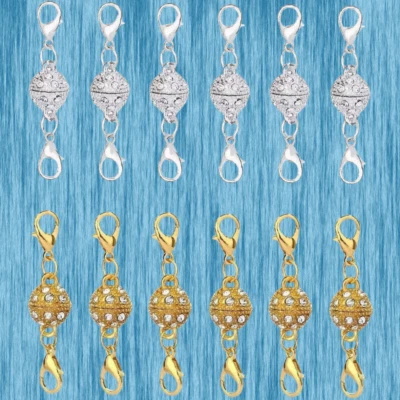 12 PK Fechos de Lagosta Bola Redonda Cores Ouro e Prata Magnético Gancho de Pressão Extensor - Imagem 1 de 4