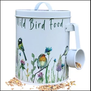 Wild bird seed storage tin container canister 2kg birds metal box nature gift - Picture 1 of 10