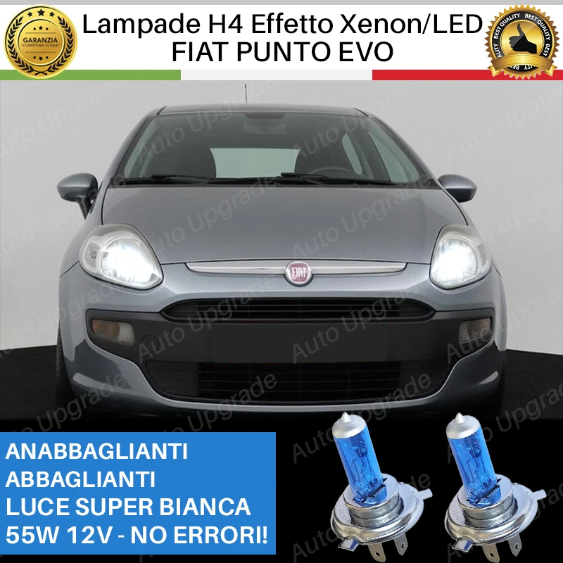 COPPIA 2 LAMPADINE H4 PER FIAT PUNTO EVO EFFETTO XENON LED BIANCHE ULTRALUMINOSE - Immagine 1 di 4