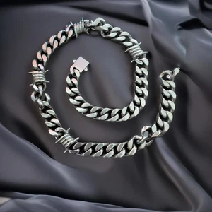 Barbed Wire Necklace, Cuban Chain, 316L Stainless Steel, Punk Jewelry - Picture 1 of 9