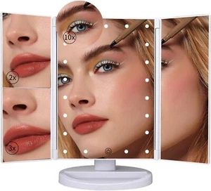 Tri-fold Makeup Mirror 22 LED Lights Magnification X2 X3 X10 Cosmetic Vanity 180 - Picture 1 of 7