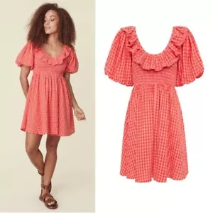 SPELL Dress Women Med Pink Strawberry Fields Mini Seersucker Gingham Farm Girl - Picture 1 of 7