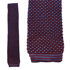 Rene Lezard 100% Seide Gestrickt Krawatte Designer Rotwein Blau Aston Villa - Bild 1 von 6