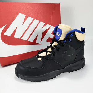 Nike Youth Boys Manoa Leather Boots Black / Sesame Game Royal SZ 3 Y NEW - Picture 1 of 11