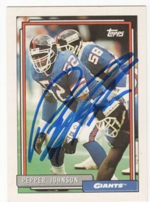 PEPPER JOHNSON Autographed Signed Auto 1992 Topps #127 New York Giants - Image 1 of 2