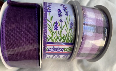 Purple Hyacinth Floral Wired Ribbon Bundle 1.5" Spring Summer 9 yards total - Image 1 of 4