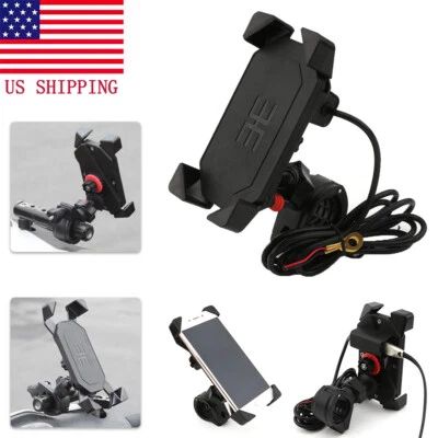 Motorcycle Bike ATV UTV USB Charger Cell Phone Holder Mount for Smartphones GPS Foto 1 de 4