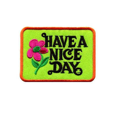 Have a Nice Day 70s hippie retro boho weed love applique iron-on patch new green - Image 1 of 3