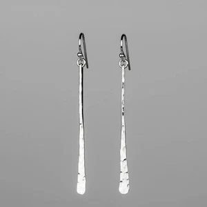 Handmade Hammered 925 Silver Bar Dangle Earrings Unique Jewelry Gift for Her - Picture 1 of 7