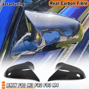 2xRHD Carbon Fiber Side Mirror Cover Caps Add-on For BMW F80 M3 F82 F83 M4 14-20 - Picture 1 of 14