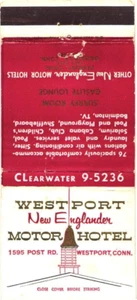 Westport Connecticut Westport New Englander Motor Hotel Vintage Matchbook Cover - Picture 1 of 2