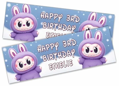 DAILYGIFTS x2 Personalised Birthday Banners Labubu Design Kid Children Party Decoration 651