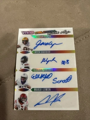 2025 Leaf Vivid Football Jordyn Tyson Harbor Sarratt Lemon Colorful Quad #/10 - Image 1 of 2
