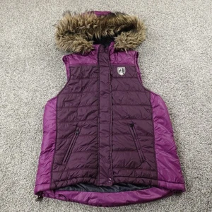 VTG American Eagle Vest Womens XL Purple Hooded Faux Fur Quilted Puffer Coat Y2K - Picture 1 of 12