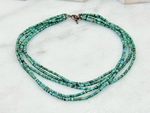 Vintage Indianer Multi-Strang Heishi Türkis Perlen Halskette 16" - Bild 1 von 3