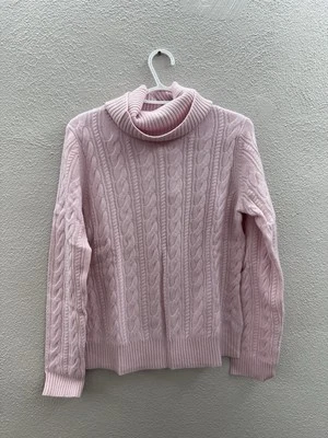 Suéter para mujer Bloomingdales rosa mediano tejido con cable cuello alto nuevo con etiquetas Foto 1 de 4