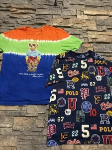 Polo Ralph Lauren Polo Bear Boy M 10-12 Tie Dye T Shirt Polo University Lot Of 2 - Picture 1 of 5