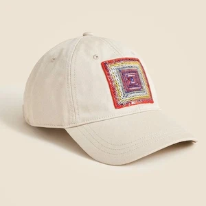 Christopher John Rogers J.Crew Baseball Hat WMNS OS Tan Red Adjustable Sequined - Picture 1 of 11