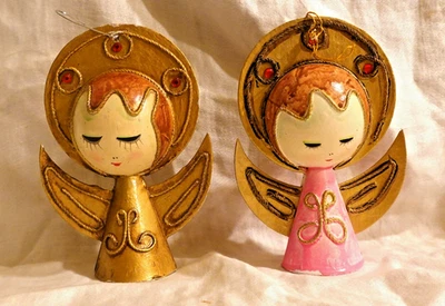 Vintage Paper Mache Angel Japan 2 Piece 60s MCM Holiday Christmas Ornaments - Image 1 of 4