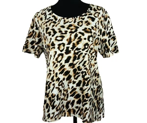 Chico's Leopardenmuster T-Shirt Damen Größe Large zierlich neutrale Töne Knopfakzente - Bild 1 von 8