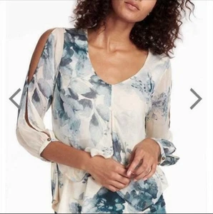 Lucky Brand Floral Peasant Top Sheer Overlay Open Sleeves Boho Women's Medium  - Picture 1 of 18