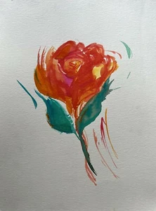 Original 9" x 12" Orange Rose Watercolor by ~ lori clark New One-of-a-kind, Ink - Bild 1 von 5