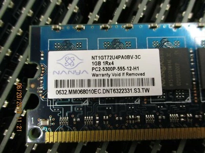 NANYA - NT1GT72U4PA0BV-3C - 1GB, 667MHZ, PC2-5300, UnbUffered ECC, DDR2 Dimm Mem - Image 1 of 4