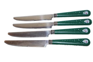 Vintage Lot of 4 Gibson Green Christmas Tree Handle Knives Flatware Stainless - Picture 1 of 5