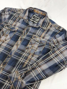 BKE Long Sleeve Shirt Black Snap Up Slim Fit Black Blue 100% Cotton Size 2XL - Picture 1 of 8