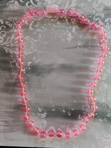 Vintage necklace neon pink AB clear plastic 11mm fixed beads no metal length 30" - Picture 1 of 6