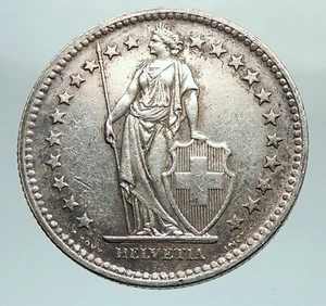 1945 SWITZERLAND - SILVER 2 Francs Coin HELVETIA Symbolizes SWISS Nation i80323 - Picture 1 of 3